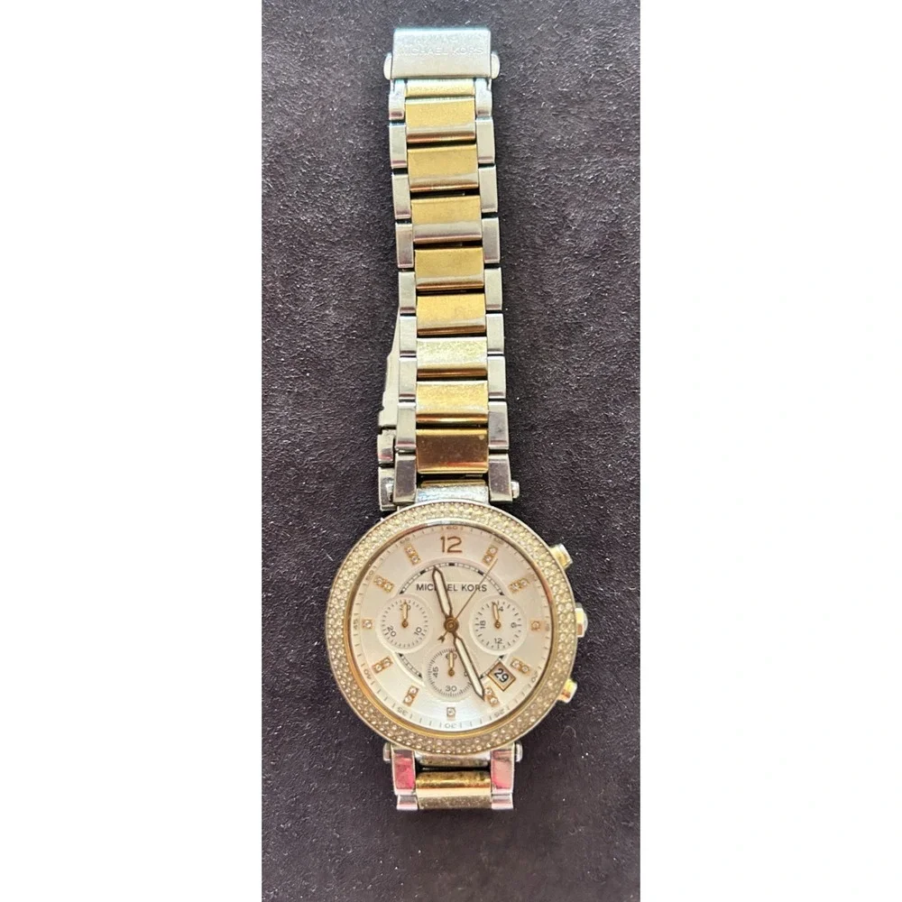 Michael Kors Parker Two-Tone Chronograph Watch MK5626 Crystal Bezel Read